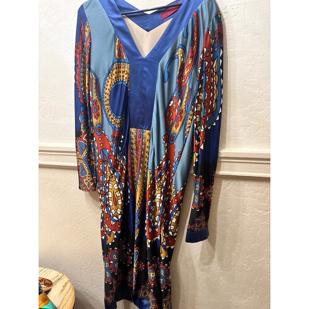 Melissa Masse Made to Measure 100% Silk Paisley Maxi Dress Small Lapis Blue USA